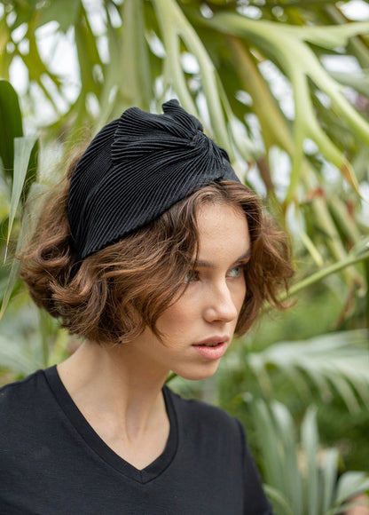 Wide Lotus Headband, Pleated Black