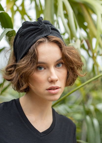 Wide Lotus Headband, Pleated Black