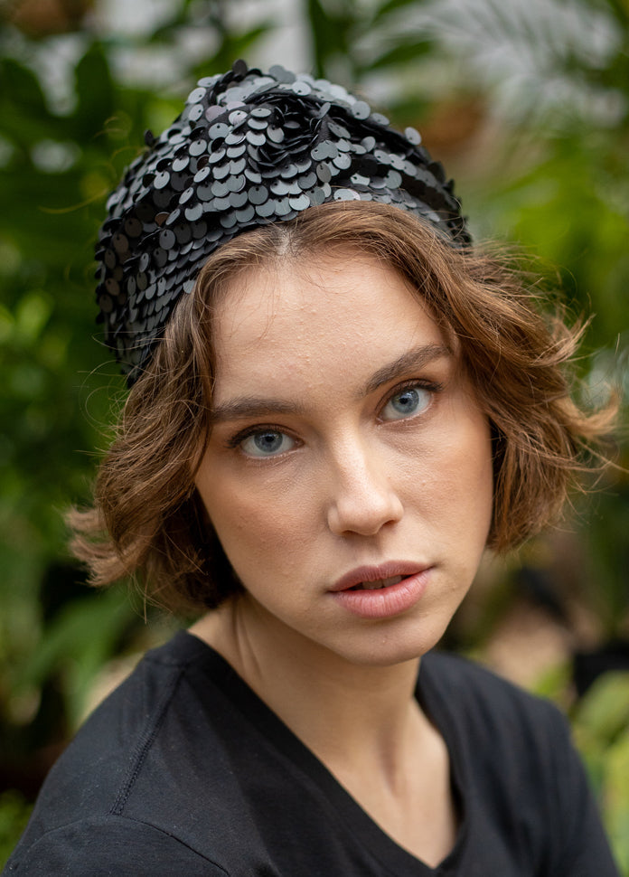 Velcro Zoe Headband, Black Sequin