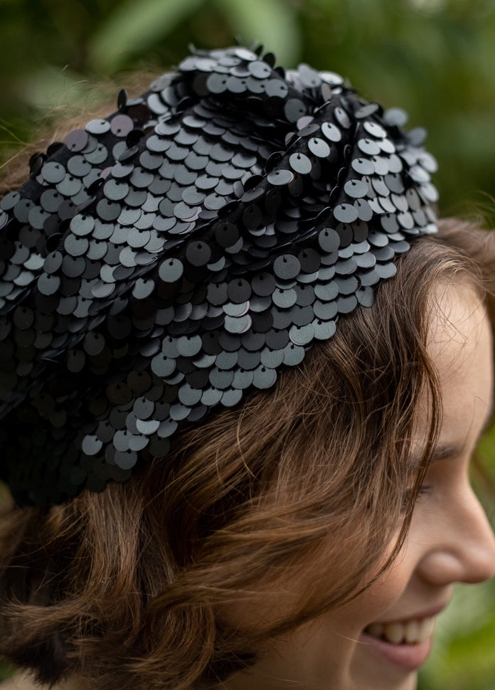 Velcro Zoe Headband, Black Sequin