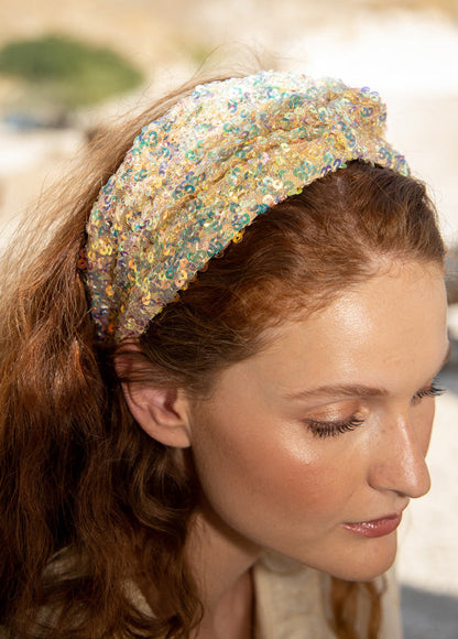 Medium Aisha Headband, Gold Sequins