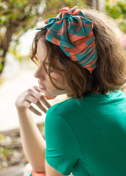 Wide Sana Headband, Green &amp; Orange