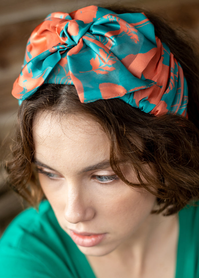 Wide Sana Headband, Green &amp; Orange