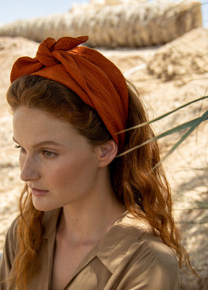 Wide Yarden Headband with Ribbons, Terracotta