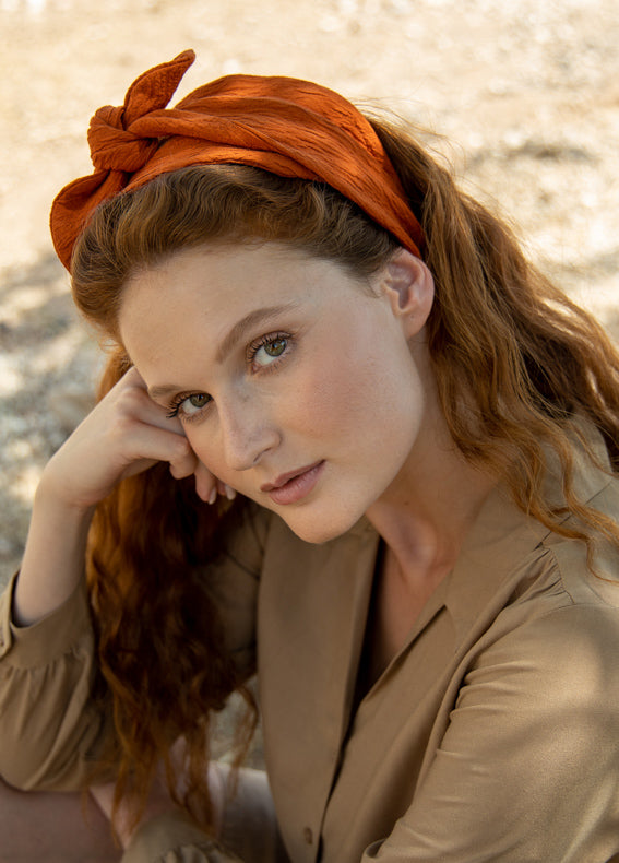 Wide Yarden Headband with Ribbons, Terracotta