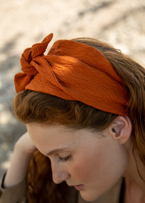 Wide Yarden Headband with Ribbons, Terracotta