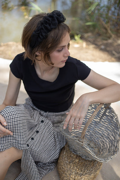 Renee Headband, Black Embroidered Dots