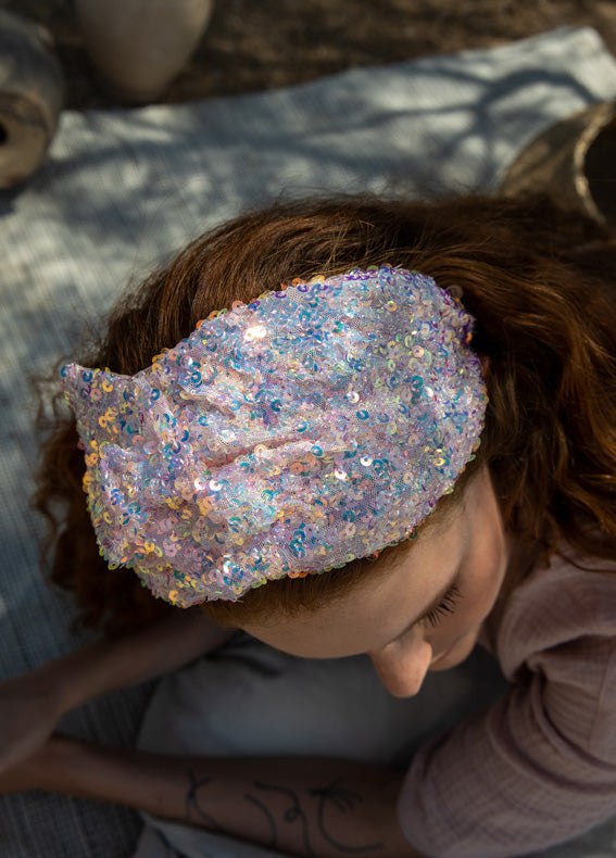 Wide Aisha Headband, Pink Sequins