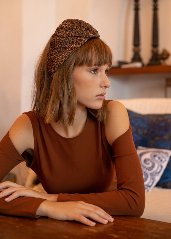 Wide Aria Headband, Brown Cheetah Print