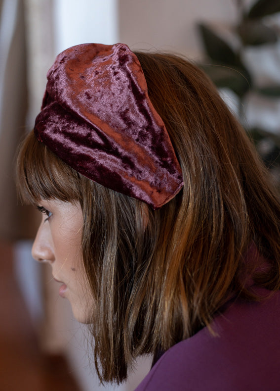 Wide Aisha Headband, Ruby Pink Velvet