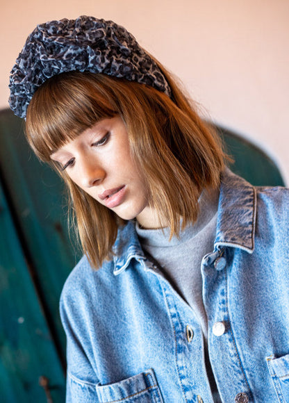 Wide Renee Headband, Grey Leopard Print