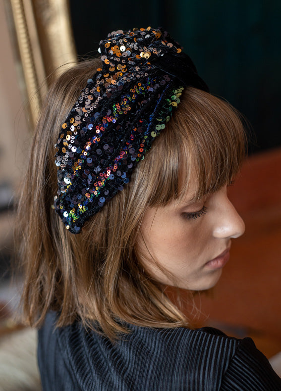 Lotus Headband, Black Sequins