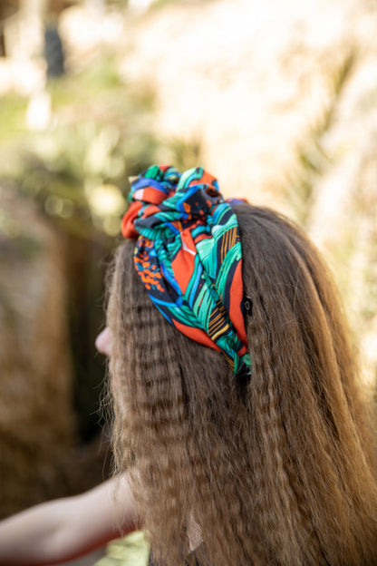 Wide Agatha Headband, Patterned Red