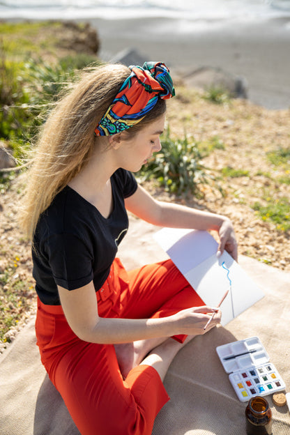 Tie-in-Back Agatha Headband, Patterned Red