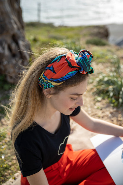 Tie-in-Back Agatha Headband, Patterned Red