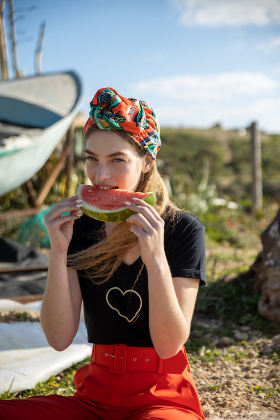 Agatha Velcro Headband, Patterned Red