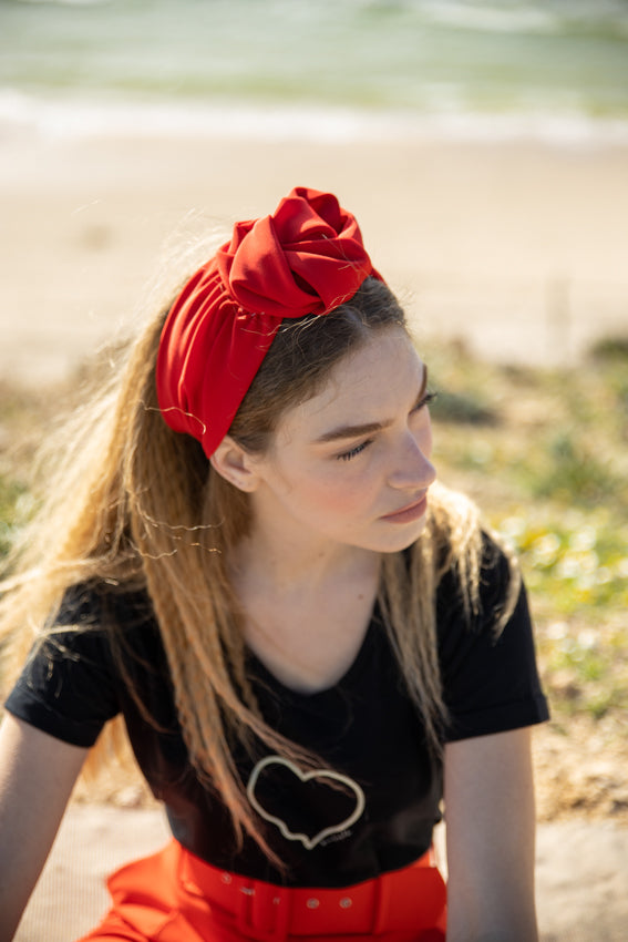 Tie-in-Back Agatha Headband, Patterned Red