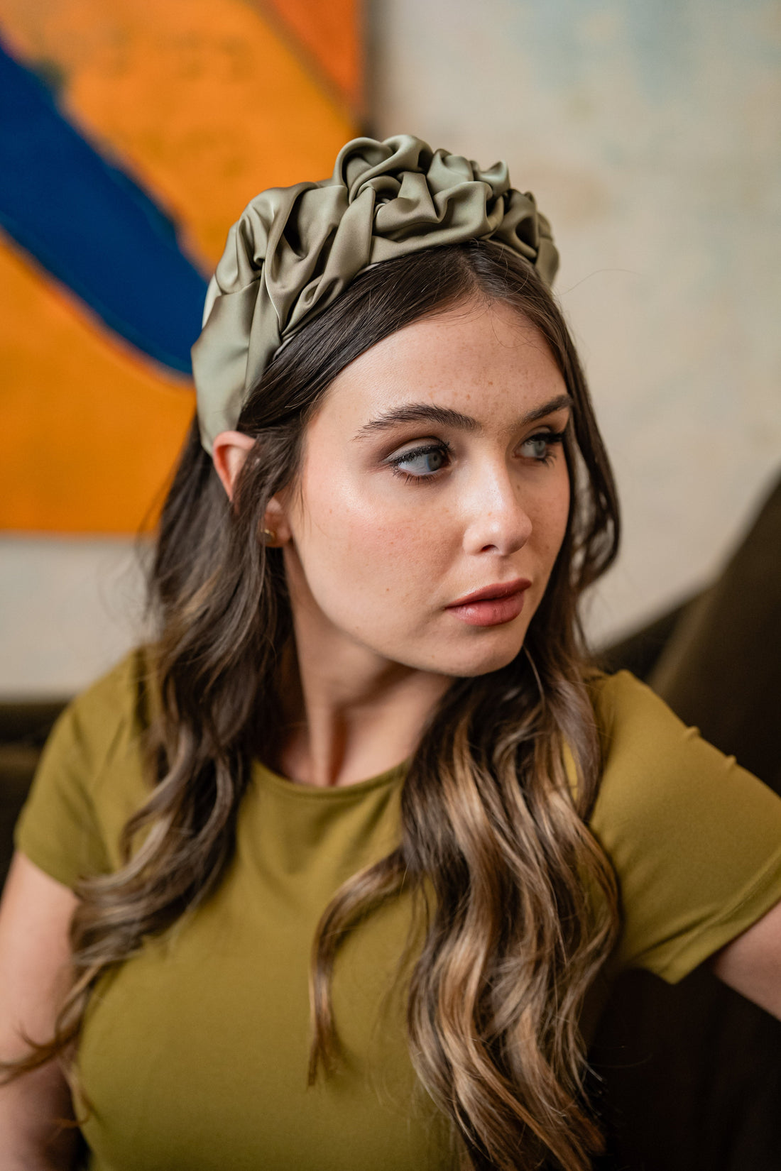 Ellen Smoky Green Tie Headband