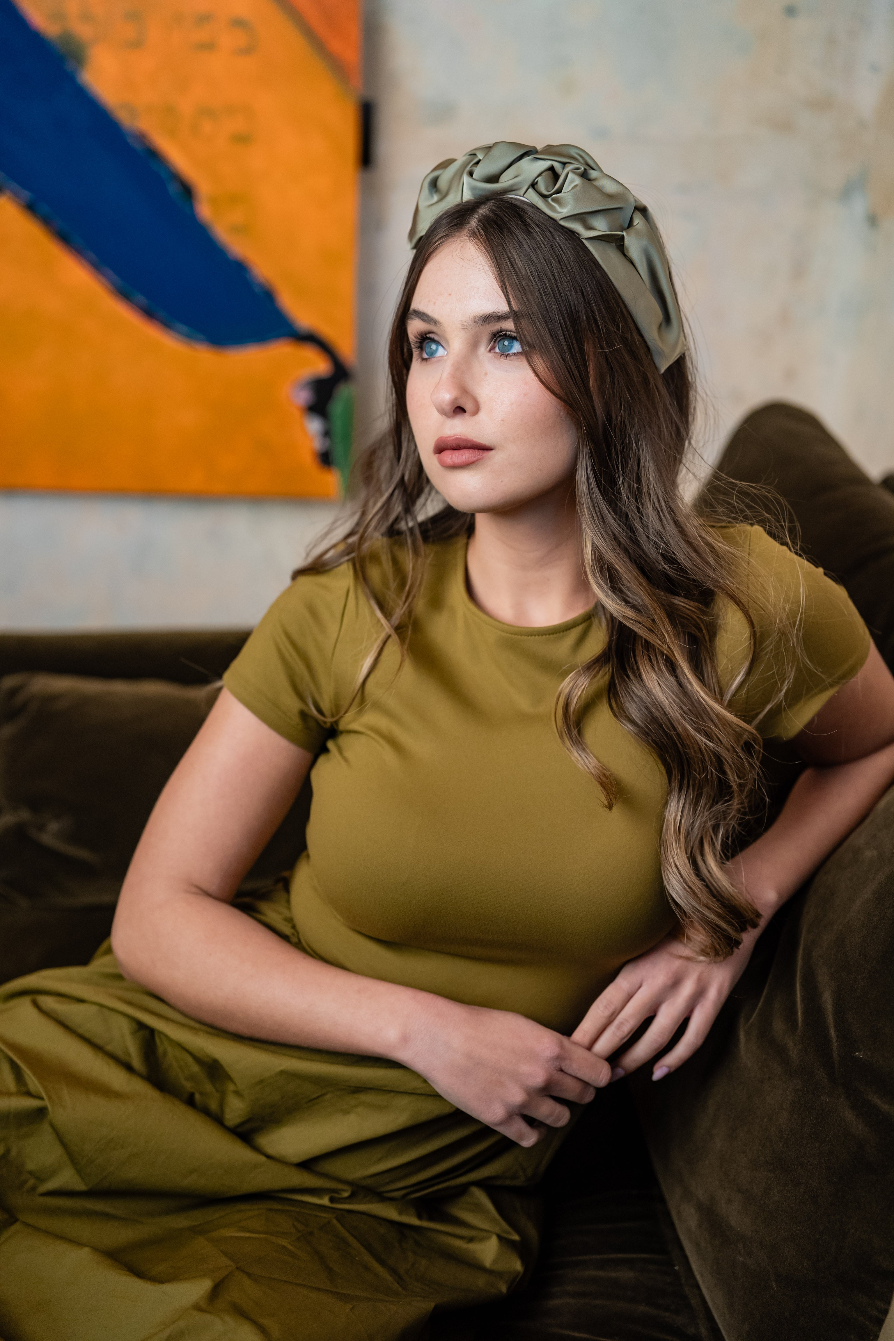 Ellen Narrow Smoky Green Headband