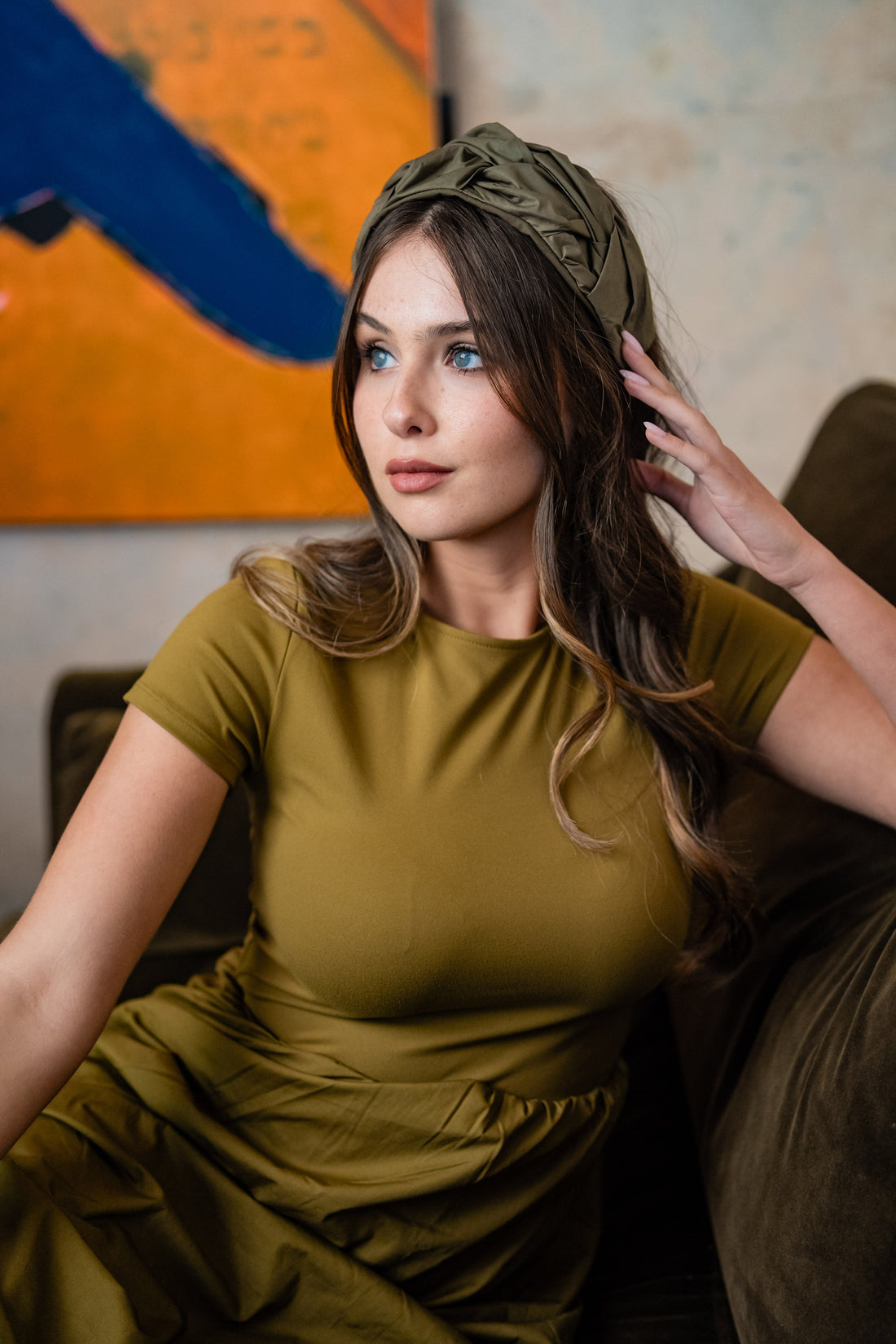 Luna Olive Green Tie Headband
