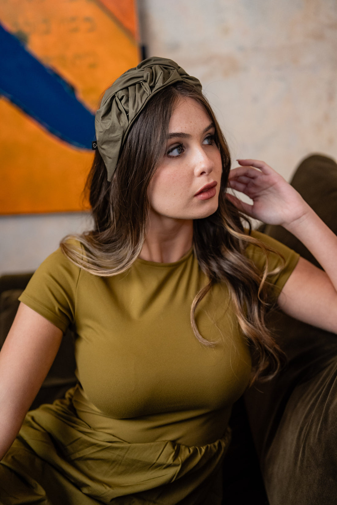 Luna Wide Olive Green Headband