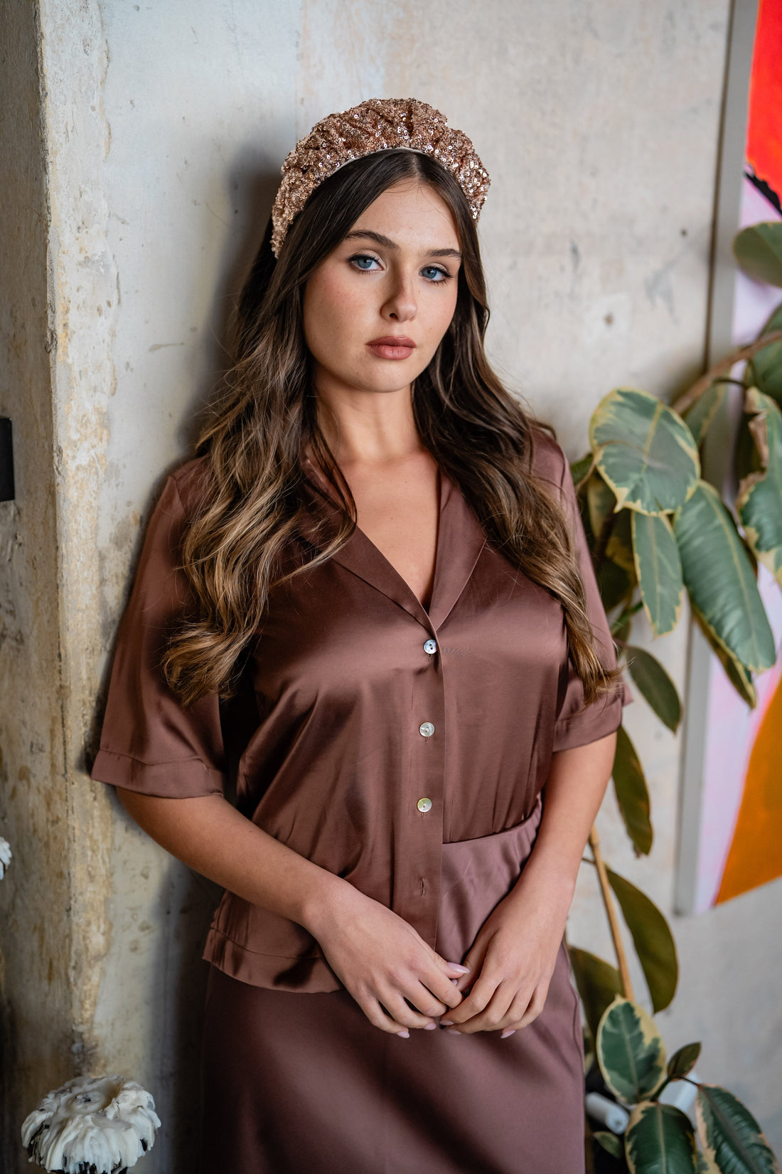 Cassia Narrow Rose Gold Sequin Headband