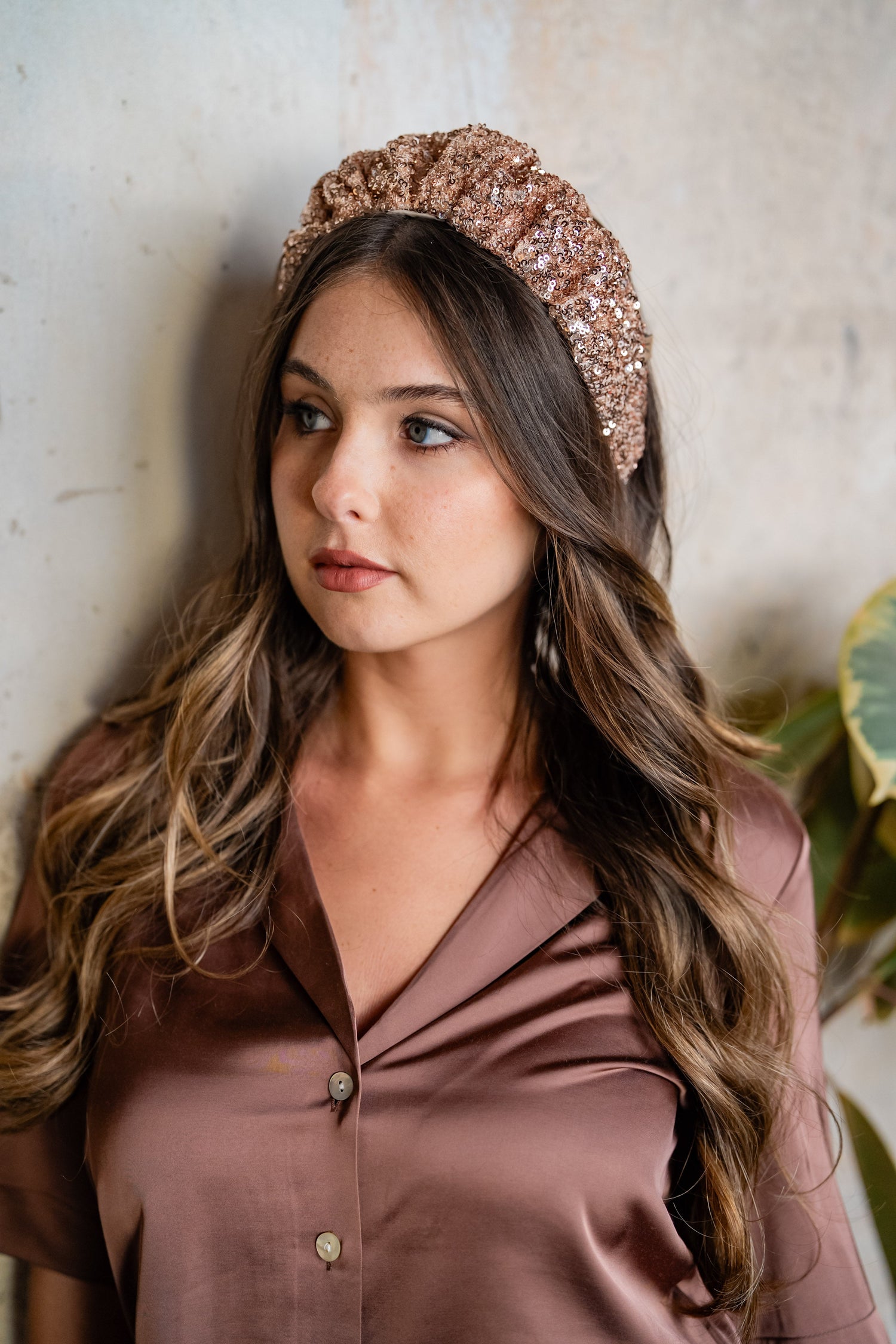 Cassia Narrow Rose Gold Sequin Headband