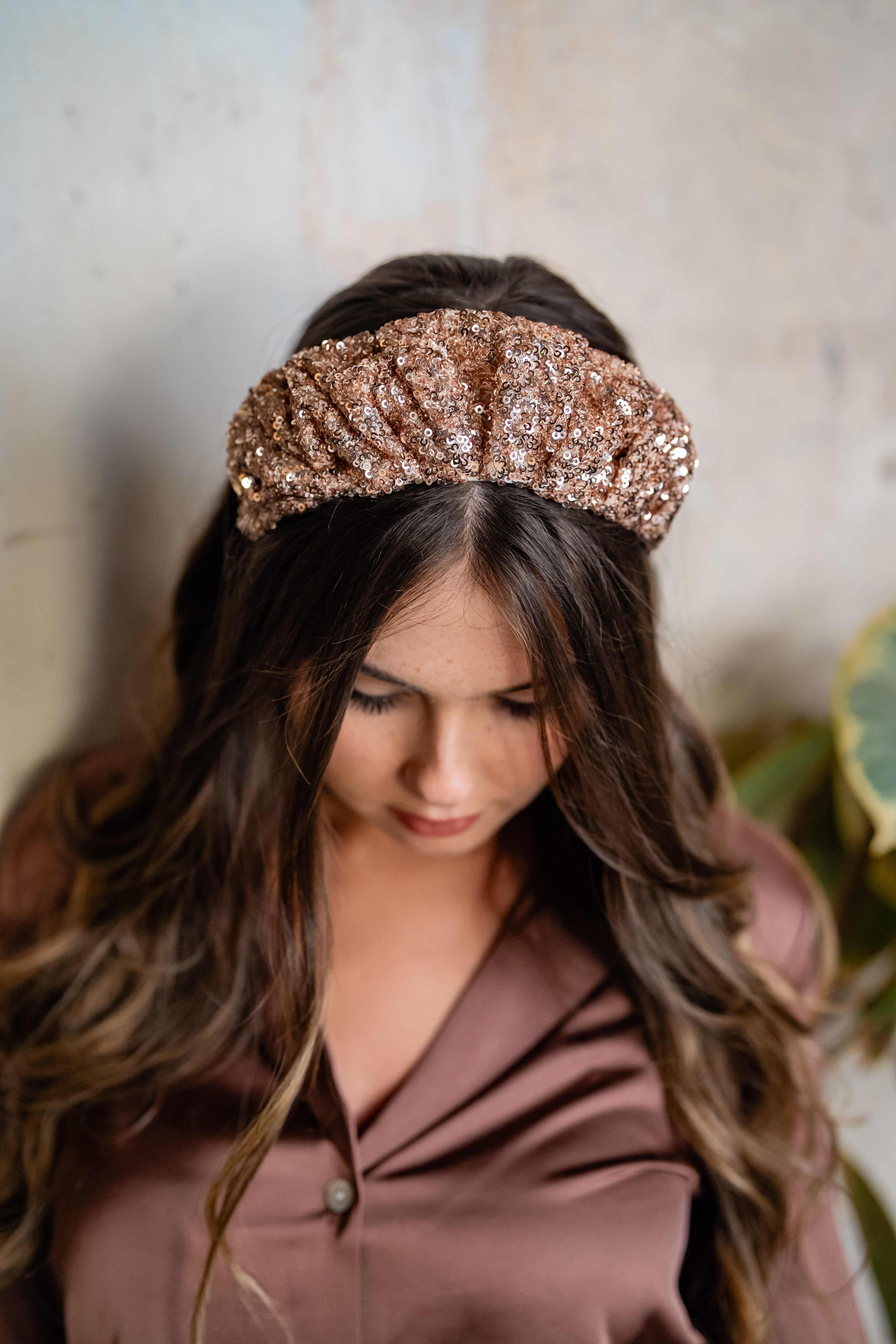 Cassia Narrow Rose Gold Sequin Headband