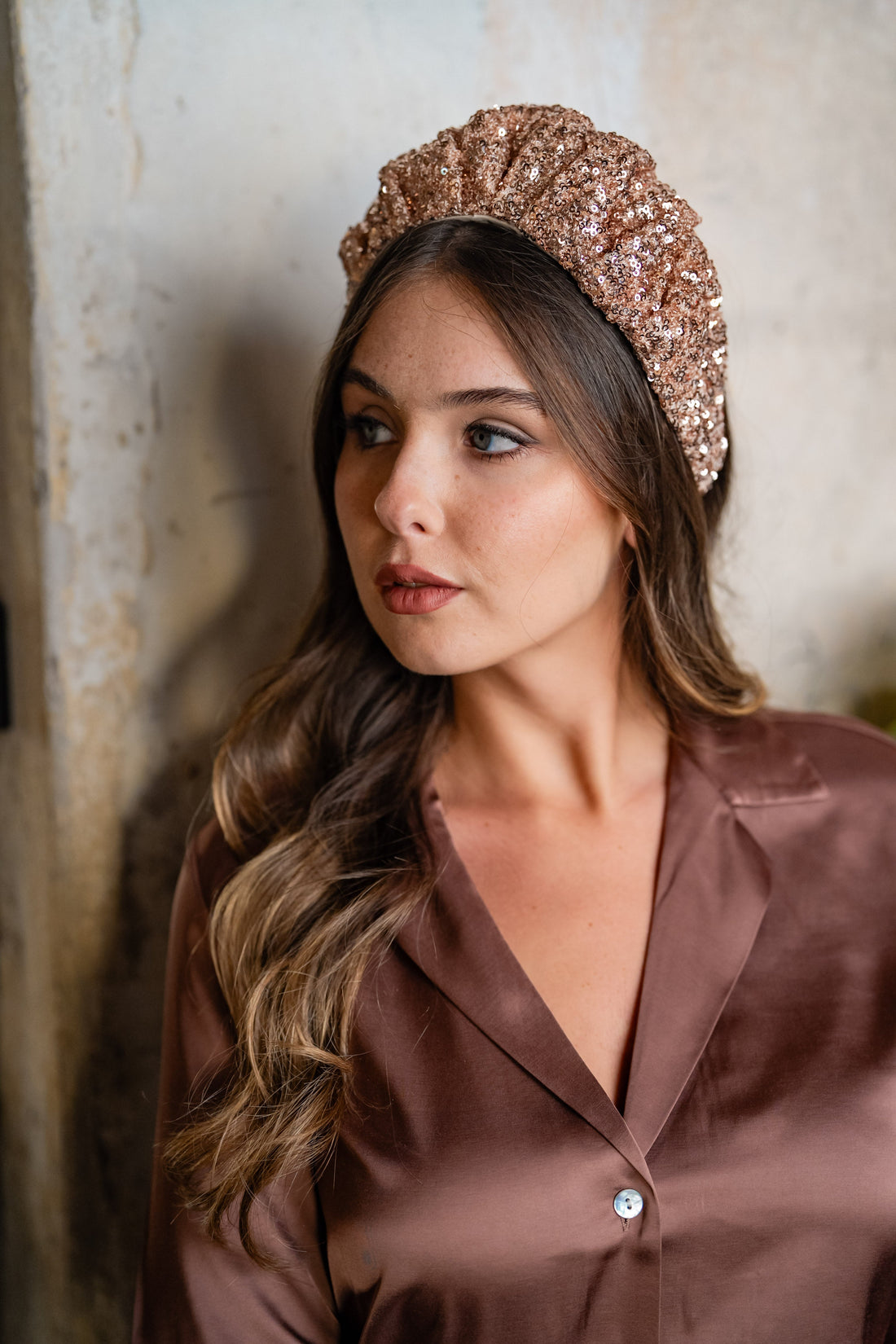 Cassia Wide Rose Gold Sequin Headband