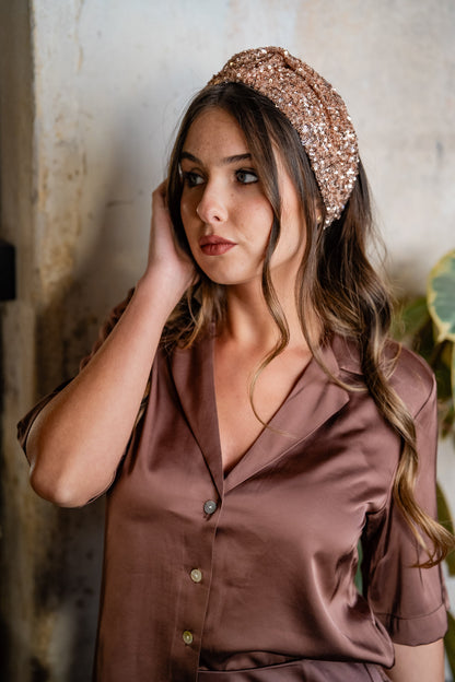 Zoe Rose Gold Sequin Tie Headband
