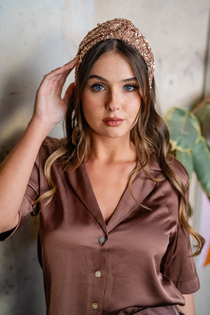 Zoe Rose Gold Sequin Tie Headband