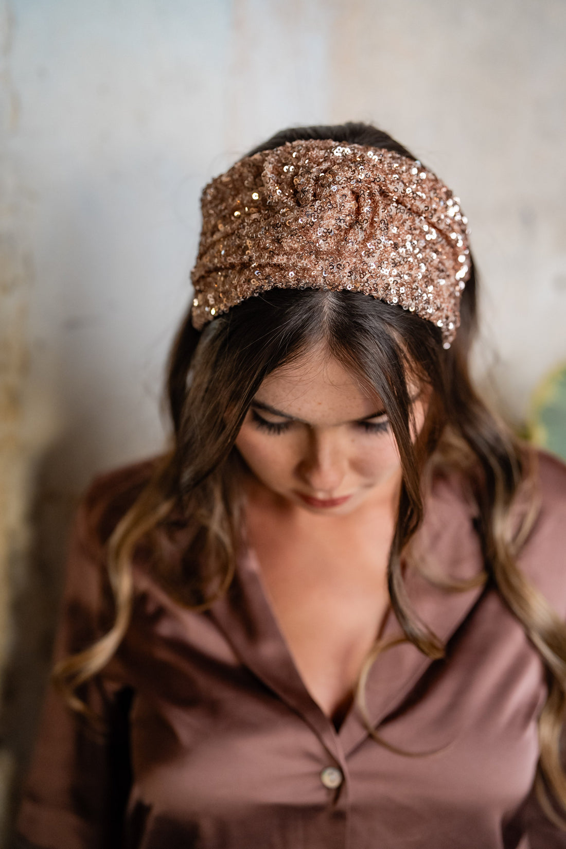 Zoe Rose Gold Sequin Tie Headband