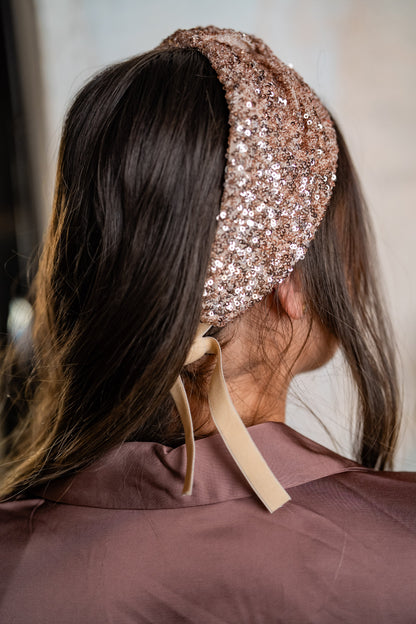 Zoe Rose Gold Sequin Tie Headband