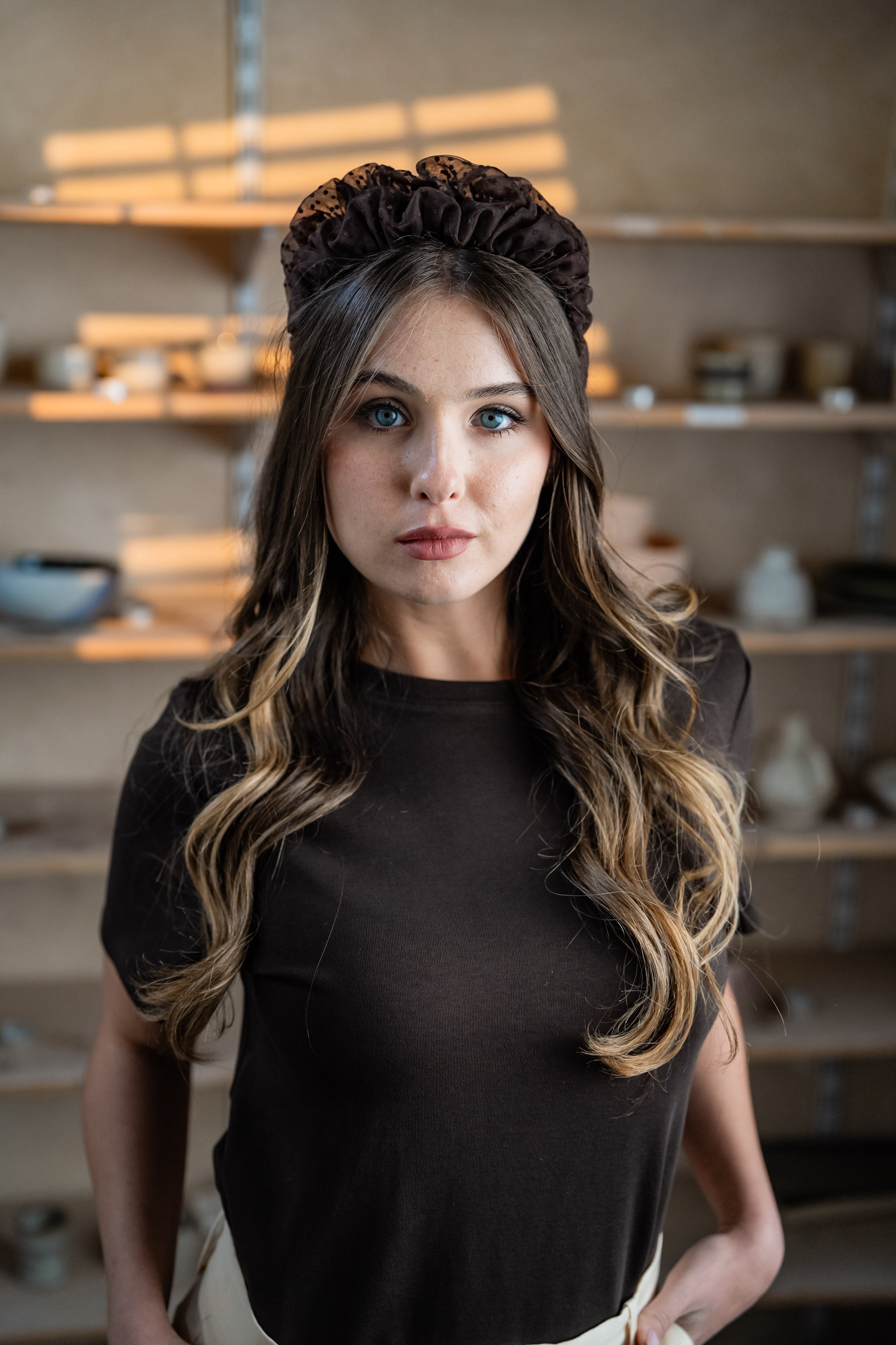 Renee Medium Brown Polka Dot Headband