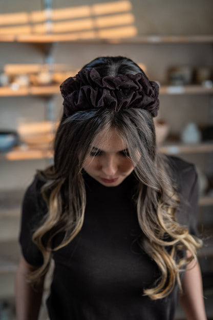 Renee Narrow Brown Polka Dot Headband