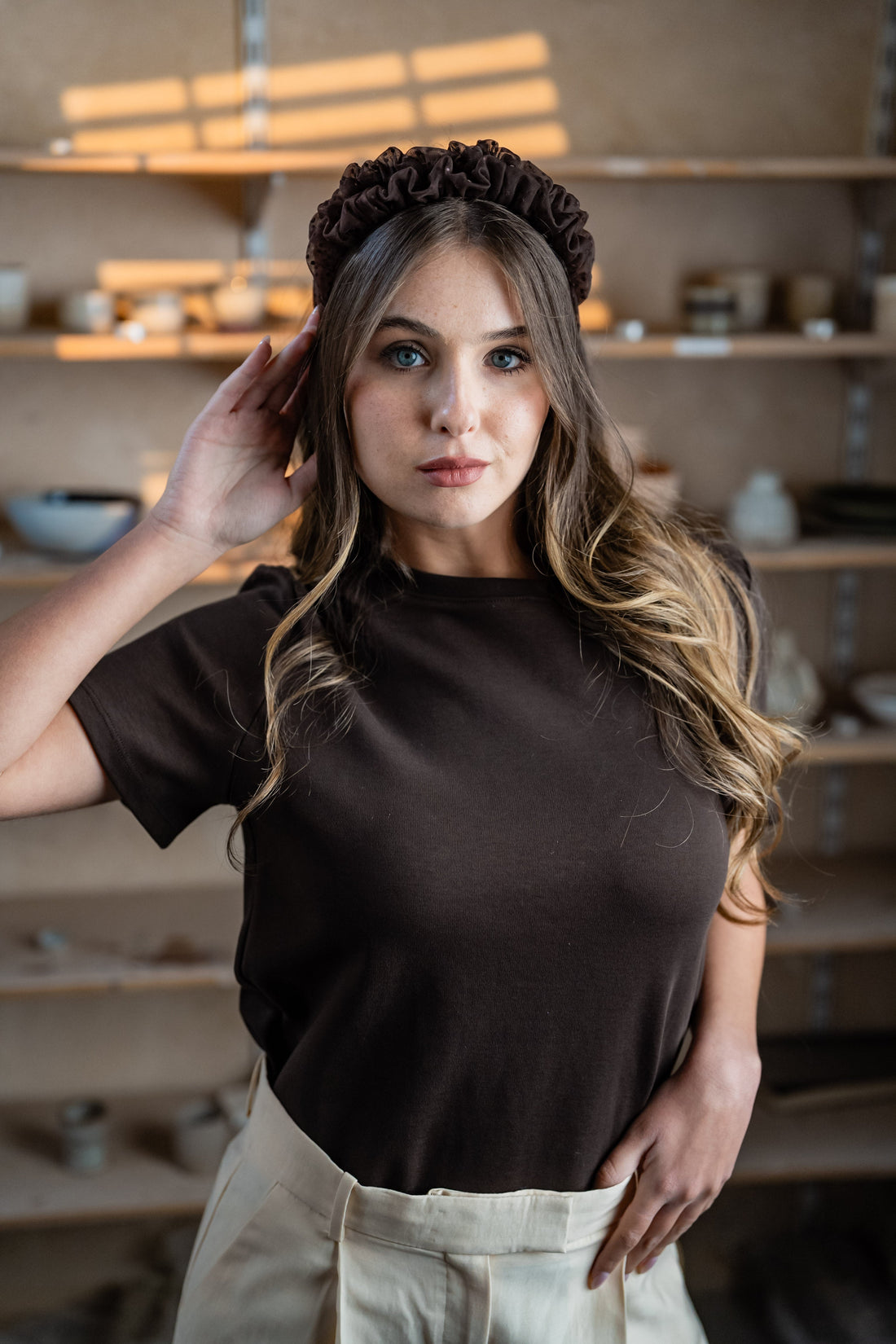 Renee Petite Brown Polka Dot Headband