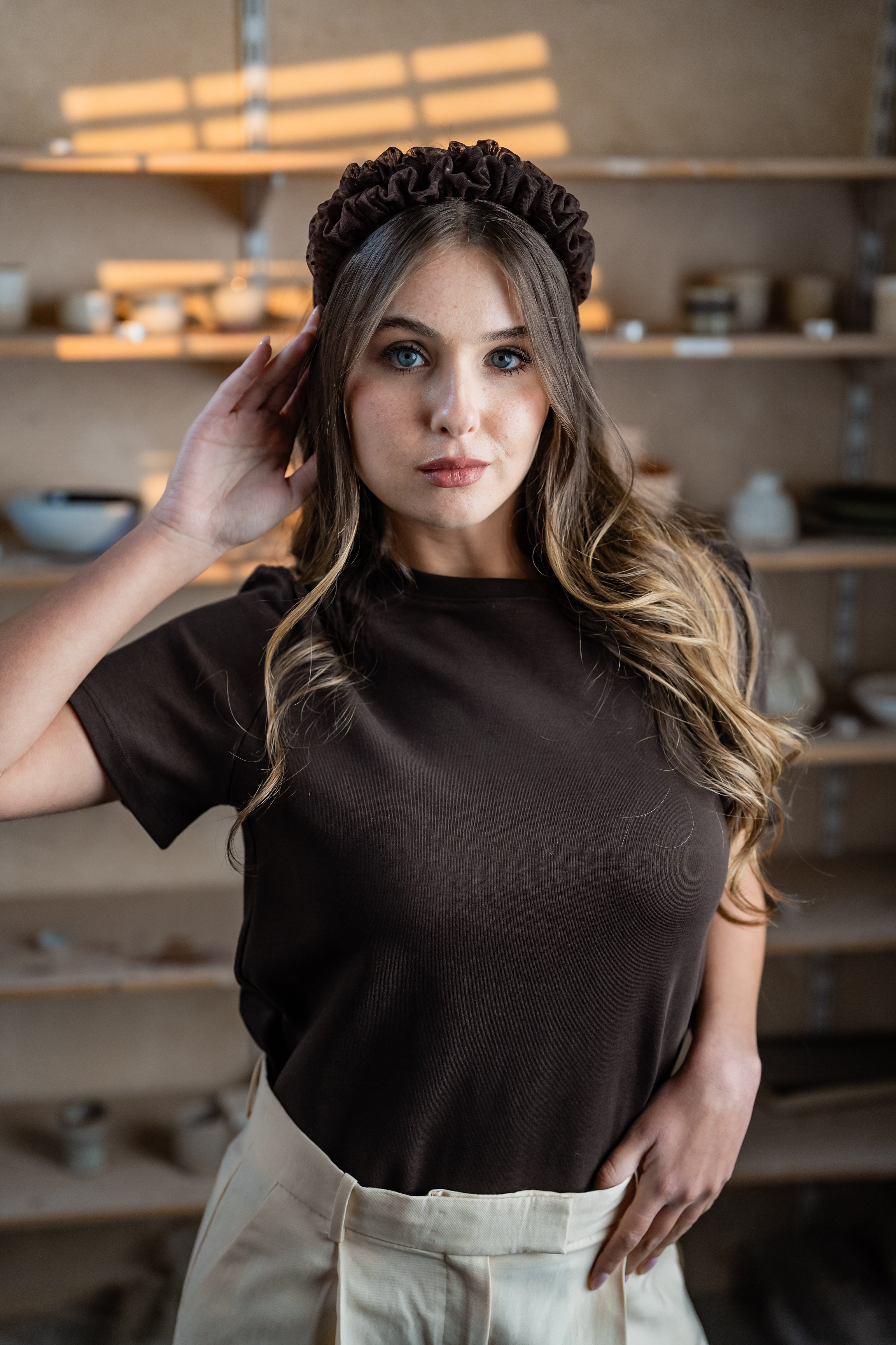 Renee Petite Brown Polka Dot Headband