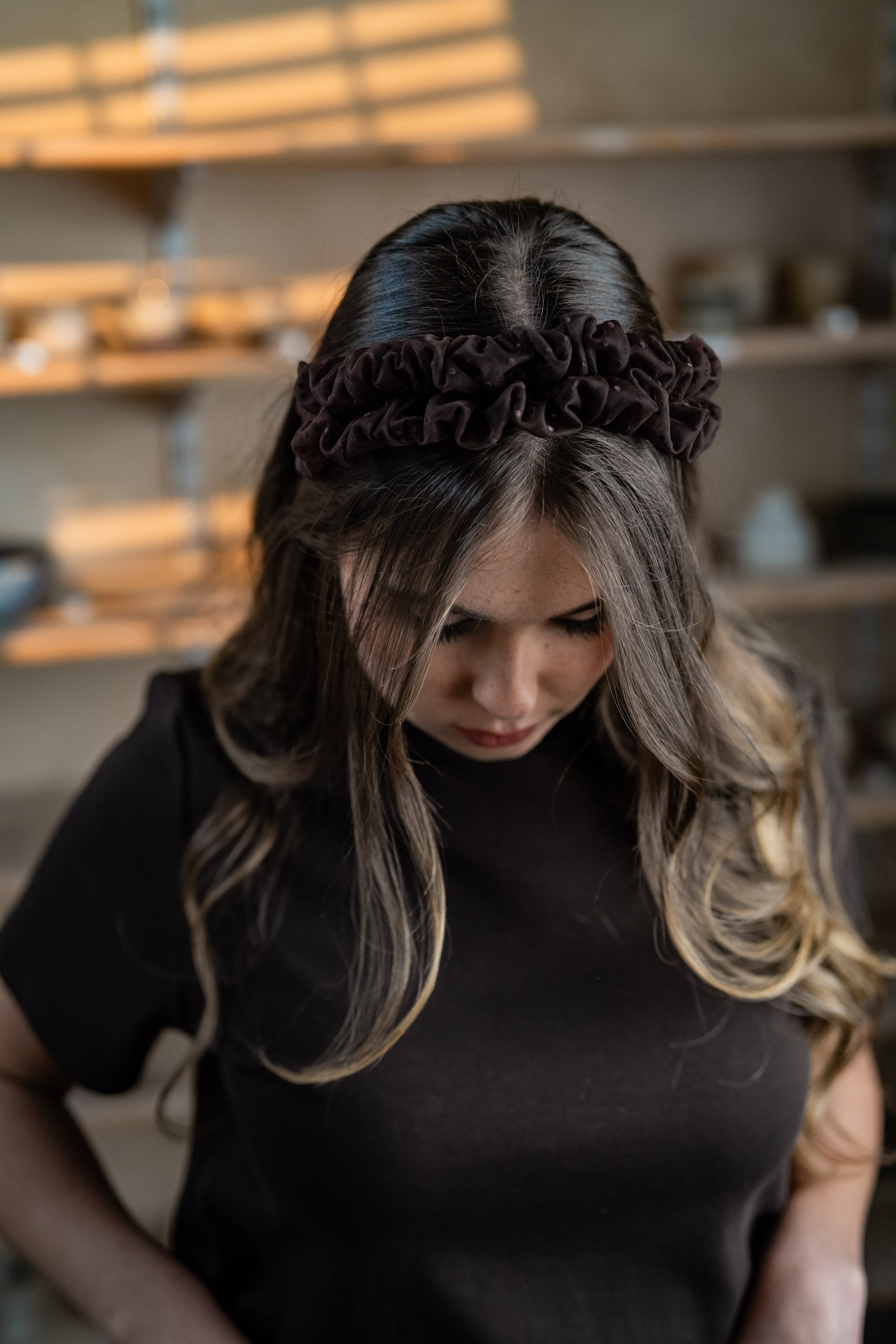 Renee Petite Brown Polka Dot Headband