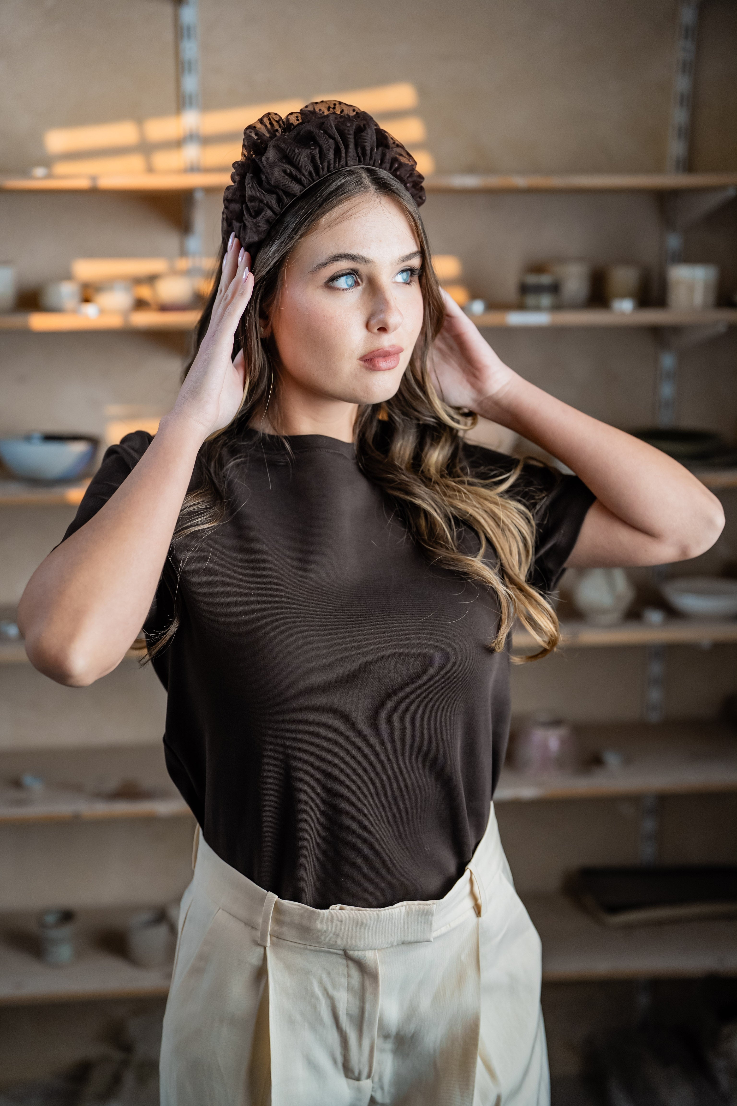 Renee Medium Brown Polka Dot Headband