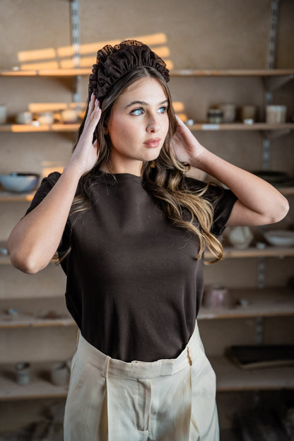 Renee Medium Brown Polka Dot Headband