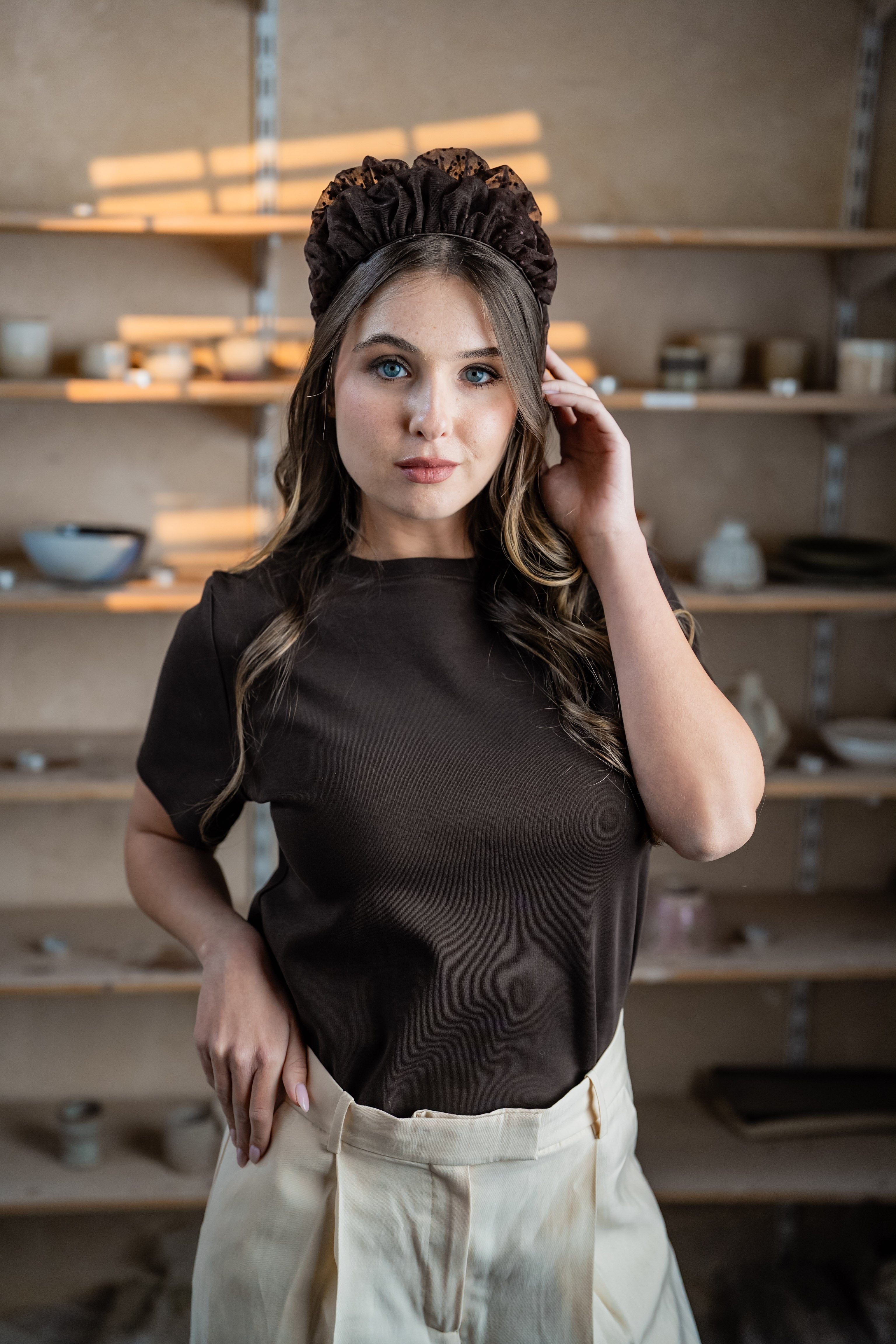 Renee Medium Brown Polka Dot Headband