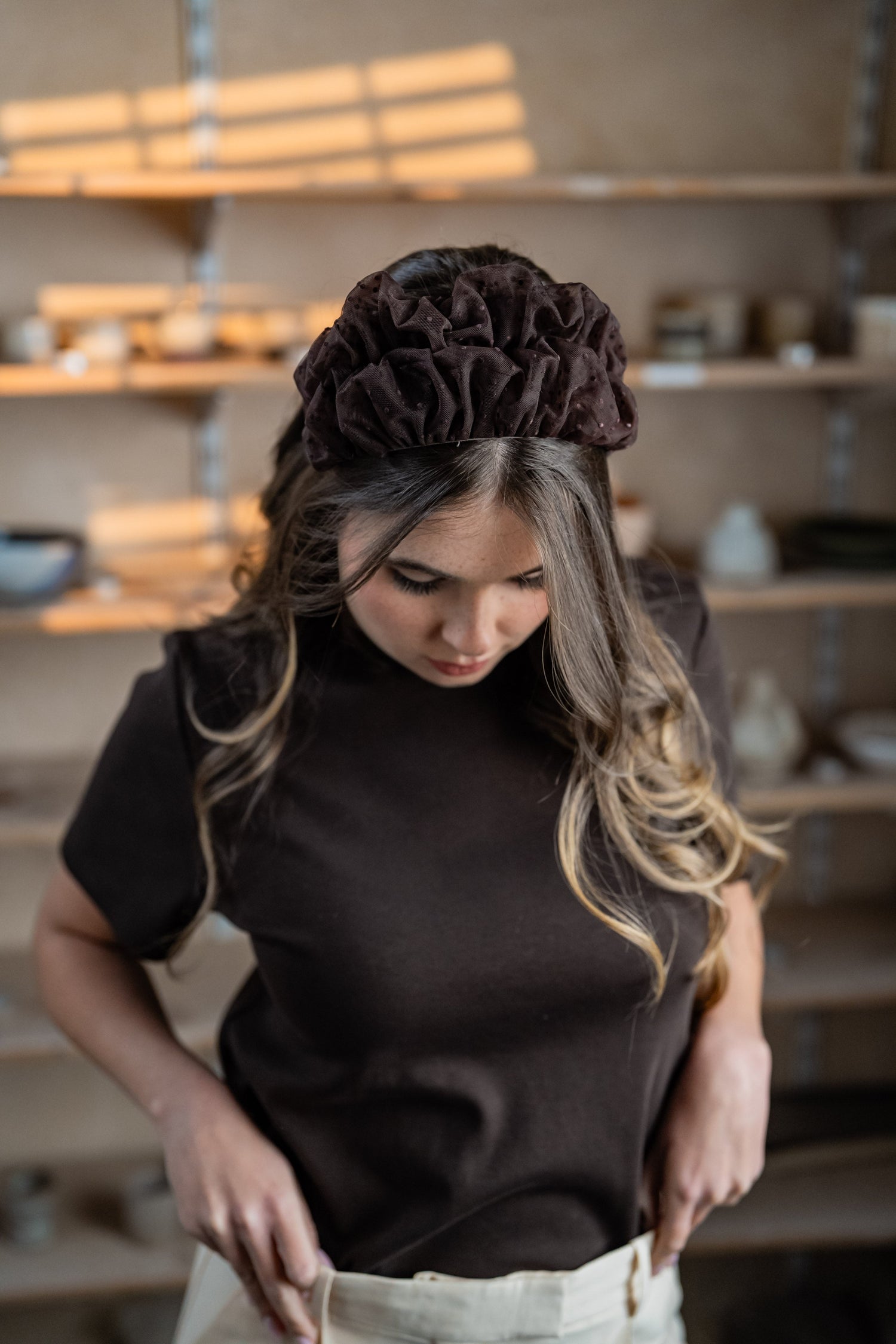 Renee Medium Brown Polka Dot Headband