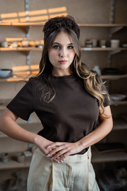 Renee Wide Brown Polka Dot Headband