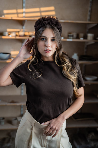 Renee Medium Brown Polka Dot Headband