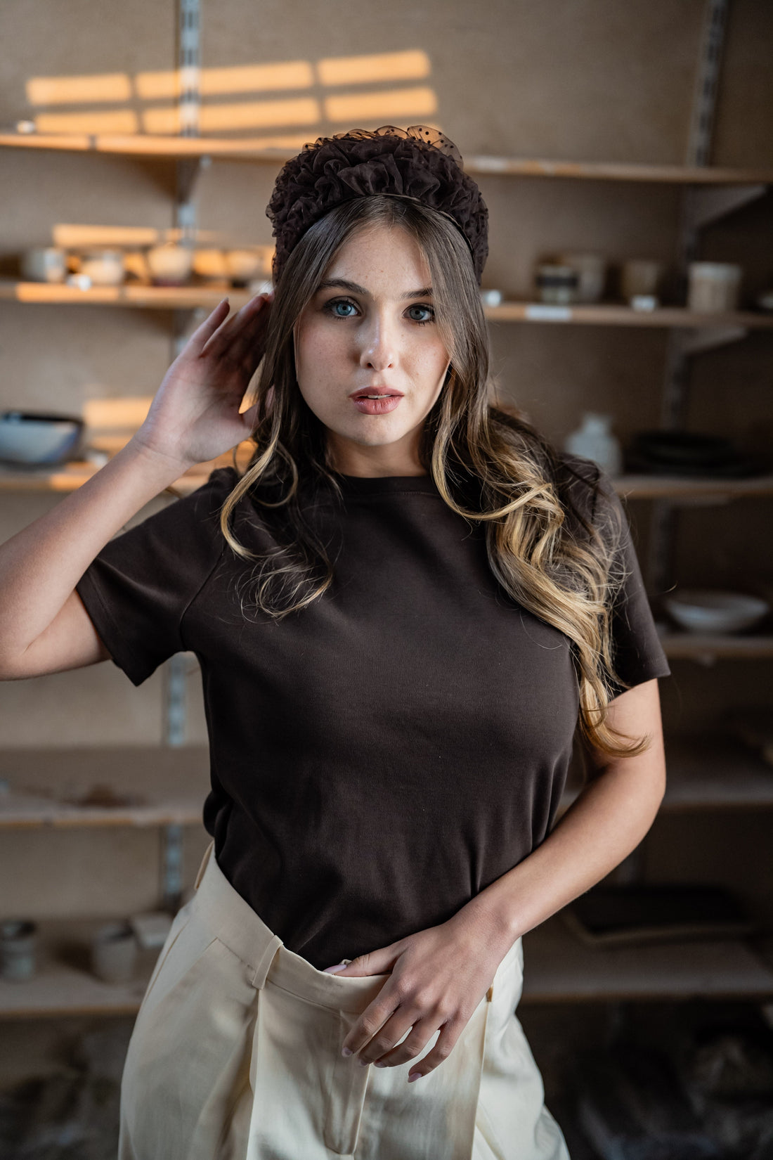 Renee Wide Brown Polka Dot Headband