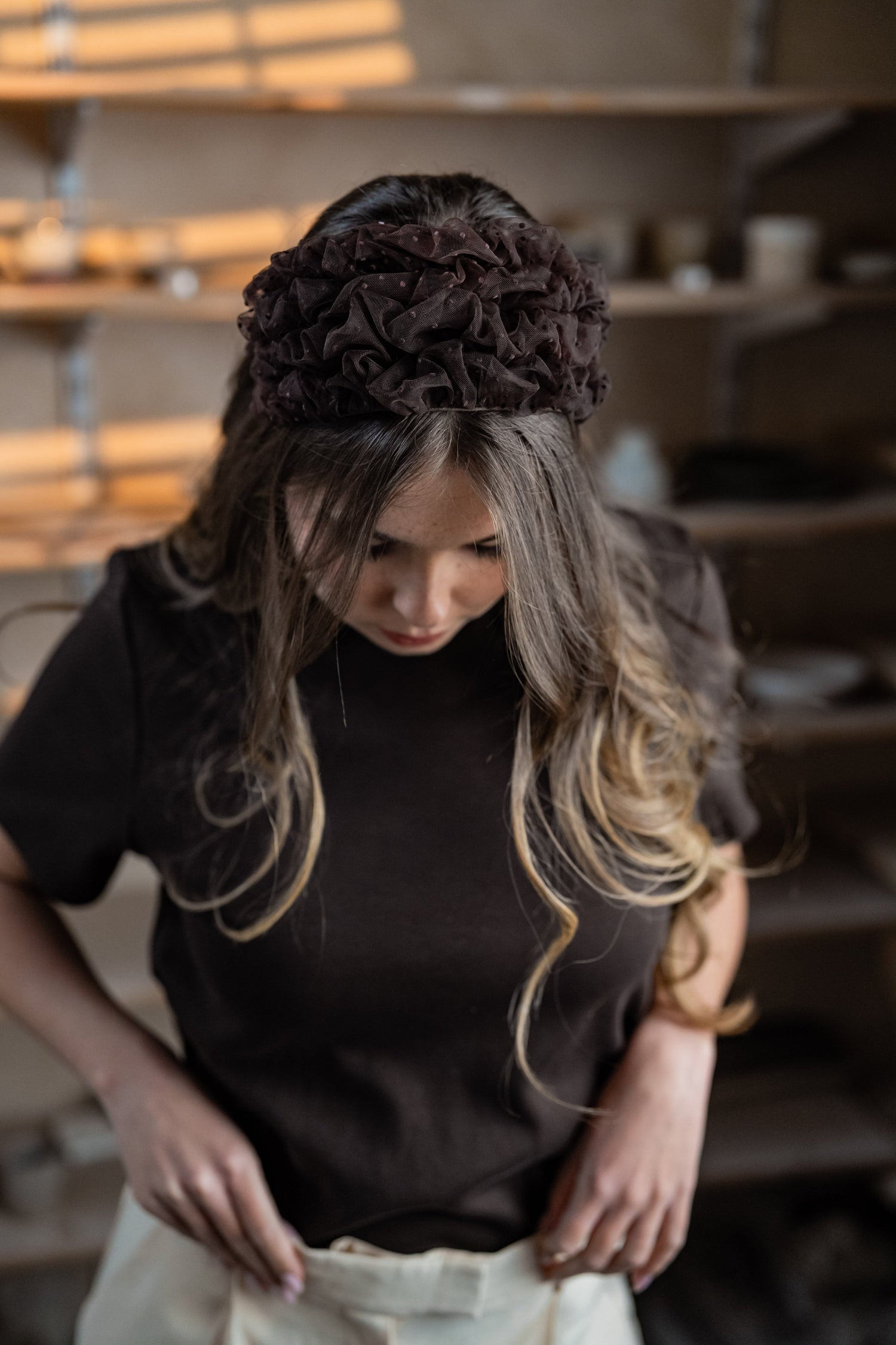 Renee Wide Brown Polka Dot Headband