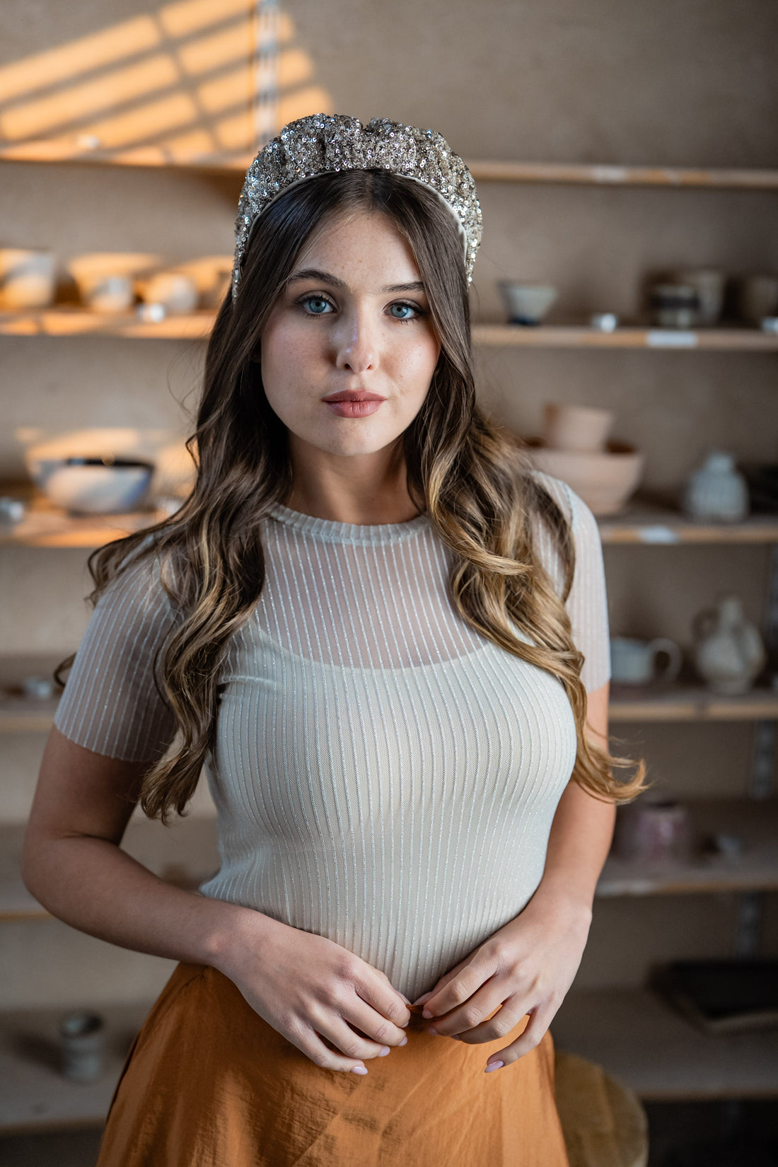 Cassia Medium Light Silver Sequin Headband