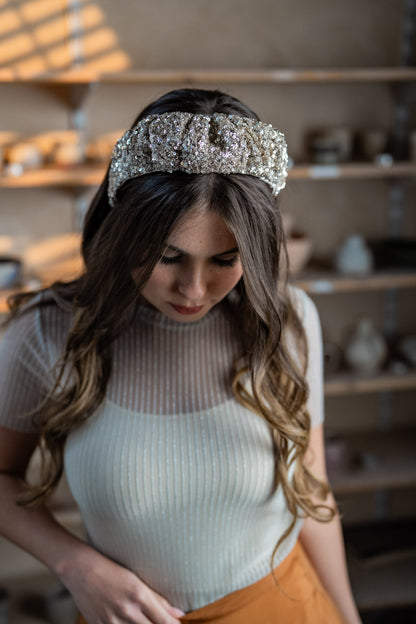 Cassia Narrow Light Silver Sequin Headband