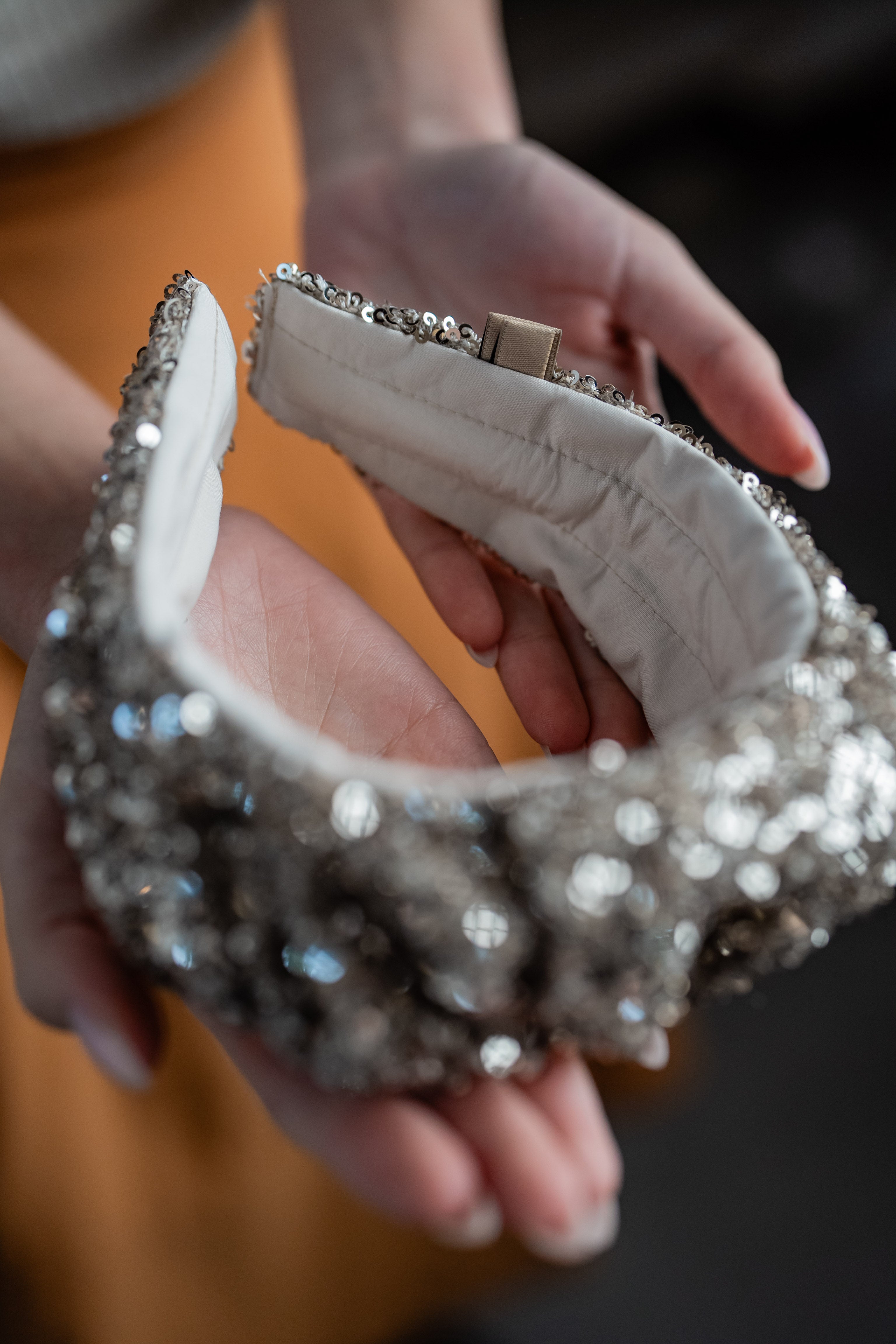 Cassia Narrow Light Silver Sequin Headband