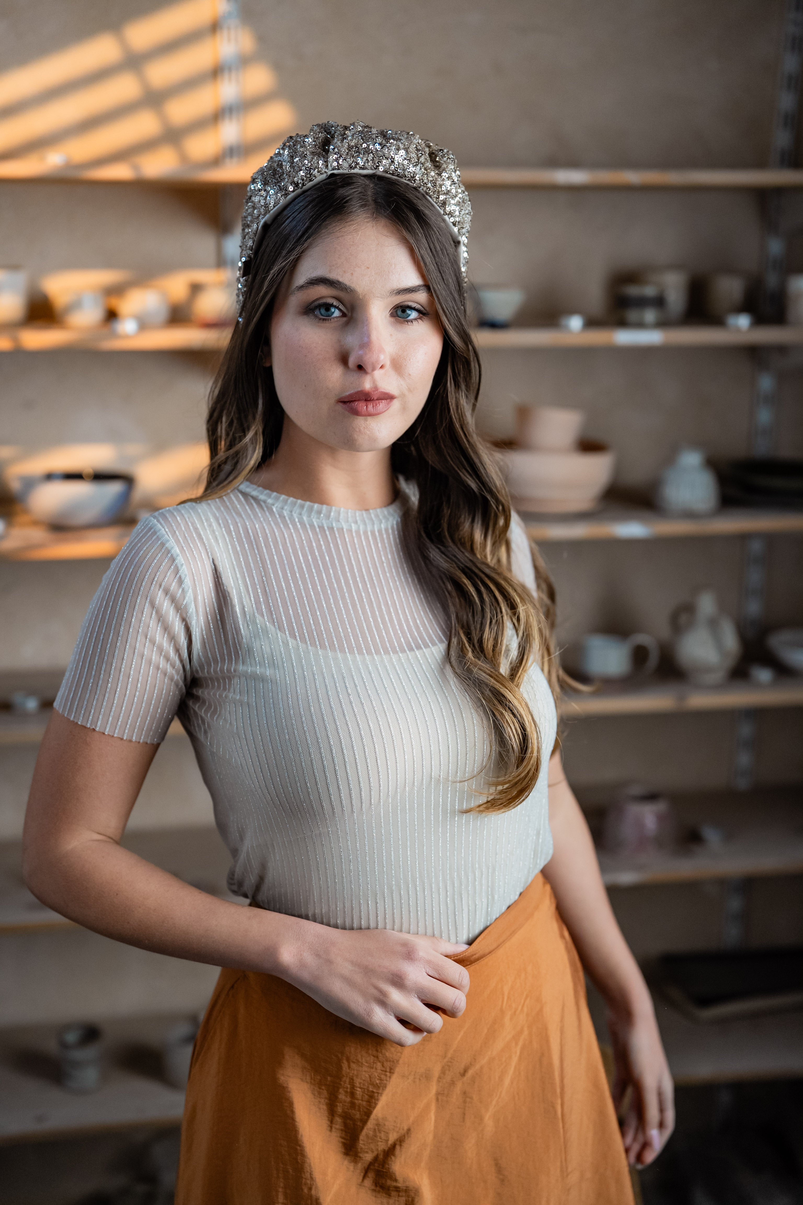 Cassia Medium Light Silver Sequin Headband